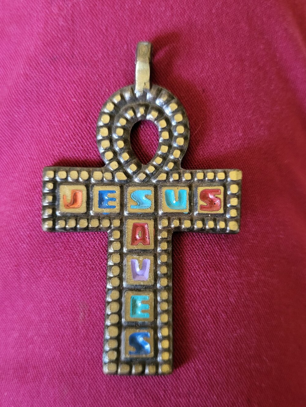 Vintage Brass and enamel Terra Sancta Guild Ankh 1969. Estate Jewelry